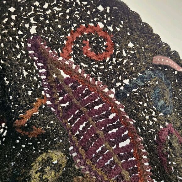 Peruvian Connection Vintage Alpaca Embroidered Autumn Leaf Handknit Sweater - Picture 7 of 10